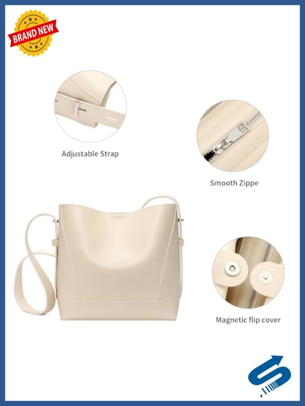 Vegan Leather Crossbody Bucket Bag with Adjustable Strap - Picture 3 of 6